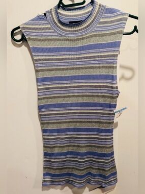 THEORY 💯 Silk Horizontal Striped Knit Shell Mockneck tank grunge office street S